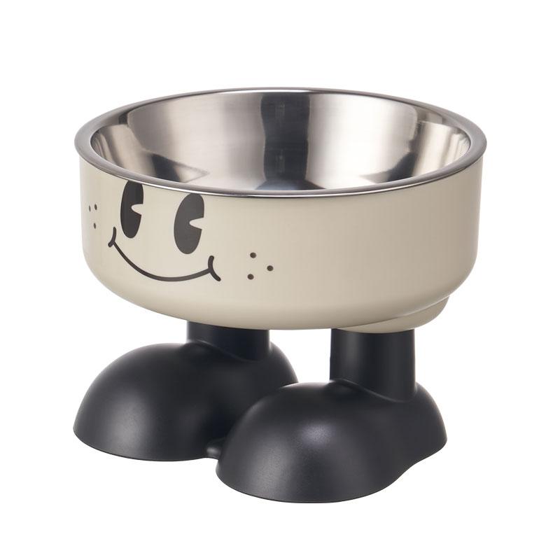 A Smiling Face Highlegged Pet Bowl Fashionable Stainless Steel Largecapacity Dog Bowl For Feeding And Water Neckprotectin