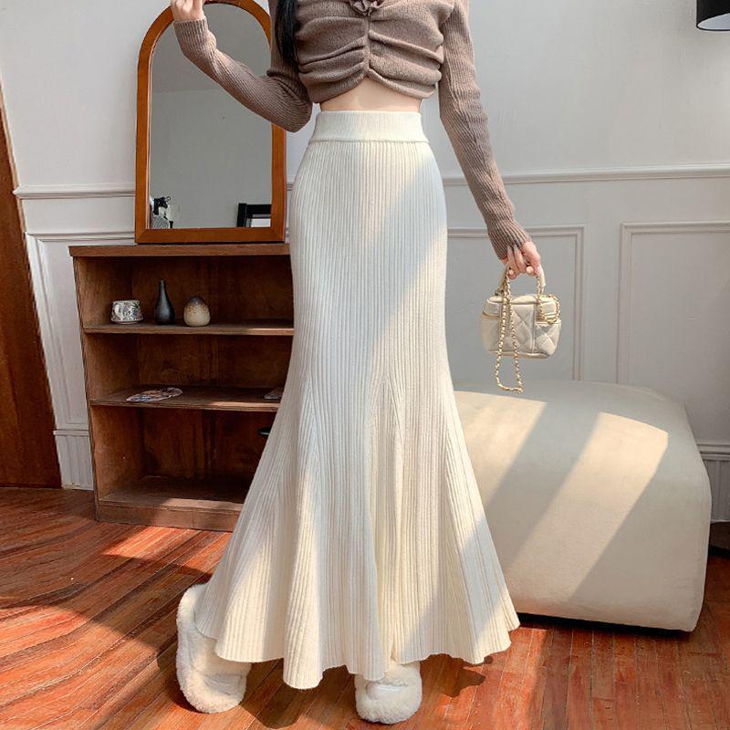 2025 Elegant Slim-Fit High-Waist Woolen Knit Mermaid Skirt for Women - Autumn/Winter Collection S (85-95 jin)