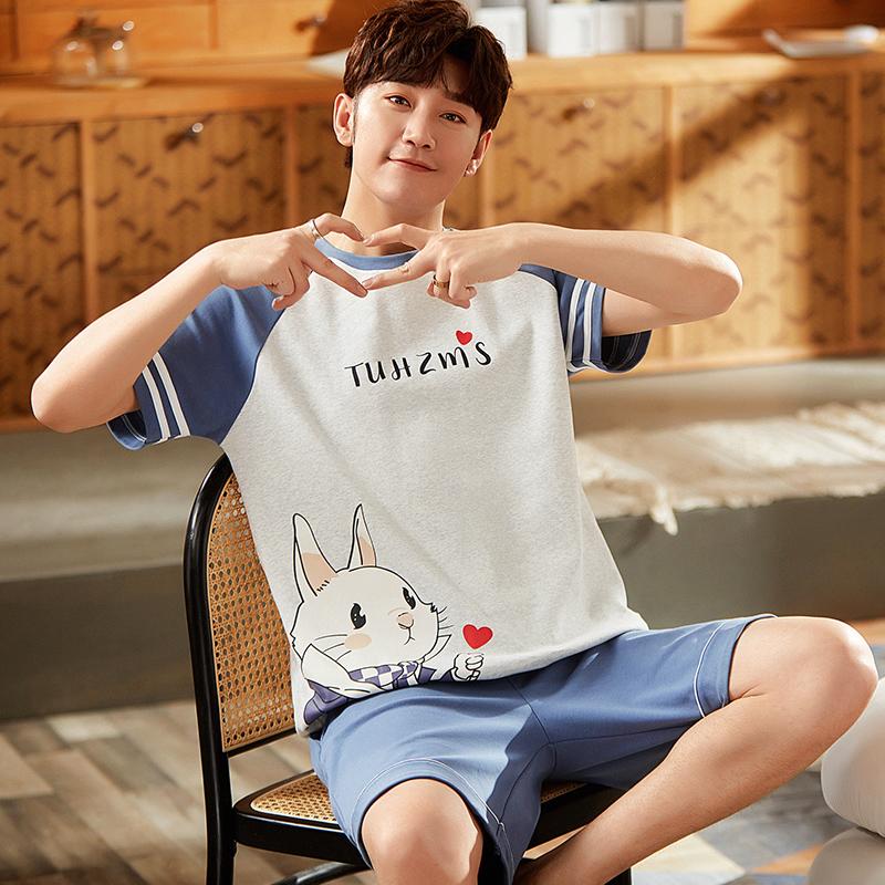 Cartoon Herren Nachtwäsche Sommer Bequeme Schlafbekleidung Schlaf-Tops Shorts 2-teiliges Pyjama-Set Mann Freizeit Homewear Männlich