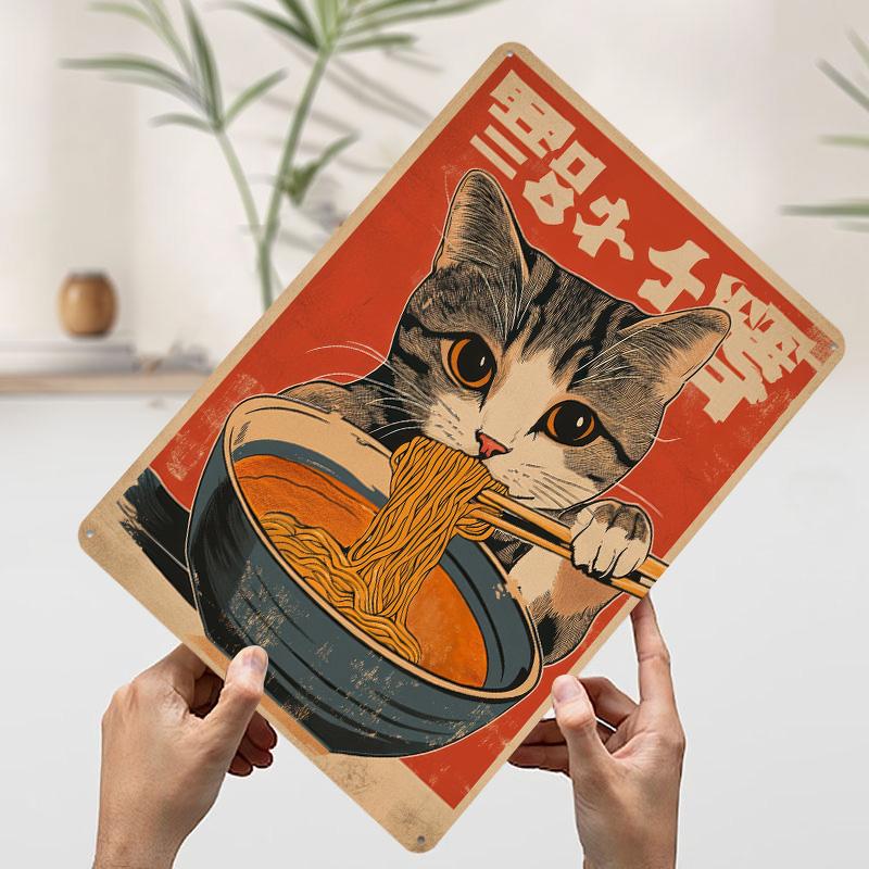 

Cat Eating Ramen Tin Plaque Poster Customized Wall Art Retro Vintage Metal Signs for Man Cave Living Room Decorations Home Decor 20x30cm（7.8x11.8inch）