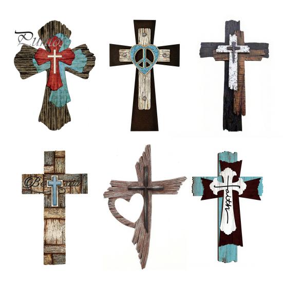 Abgenutztes Holzschild Rustikale Christliche Dekoration, Großes Religiöses Holzkunstwerk, Dekorative Gedenkkunst Spirituelle Hängende Skulptur für Kirche Zuhause