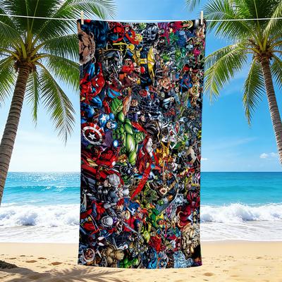 1Pc Superhero Comic Collage Beach Towel, Quick Dry, Multi-Use for Beach Pool Gym Yoga Home Travel, Christmas, Halloween, Xmas Gift M928666
