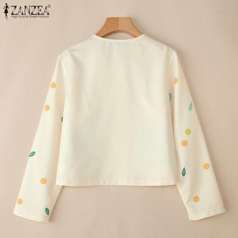 ZANZEA Bluză casual de damă cu gât rotund, mânecă lungă largă, cu imprimeu