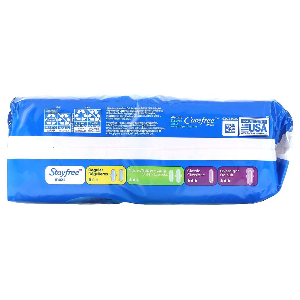 Stayfree, classic, super long pads, fragrance-free, 22 packs