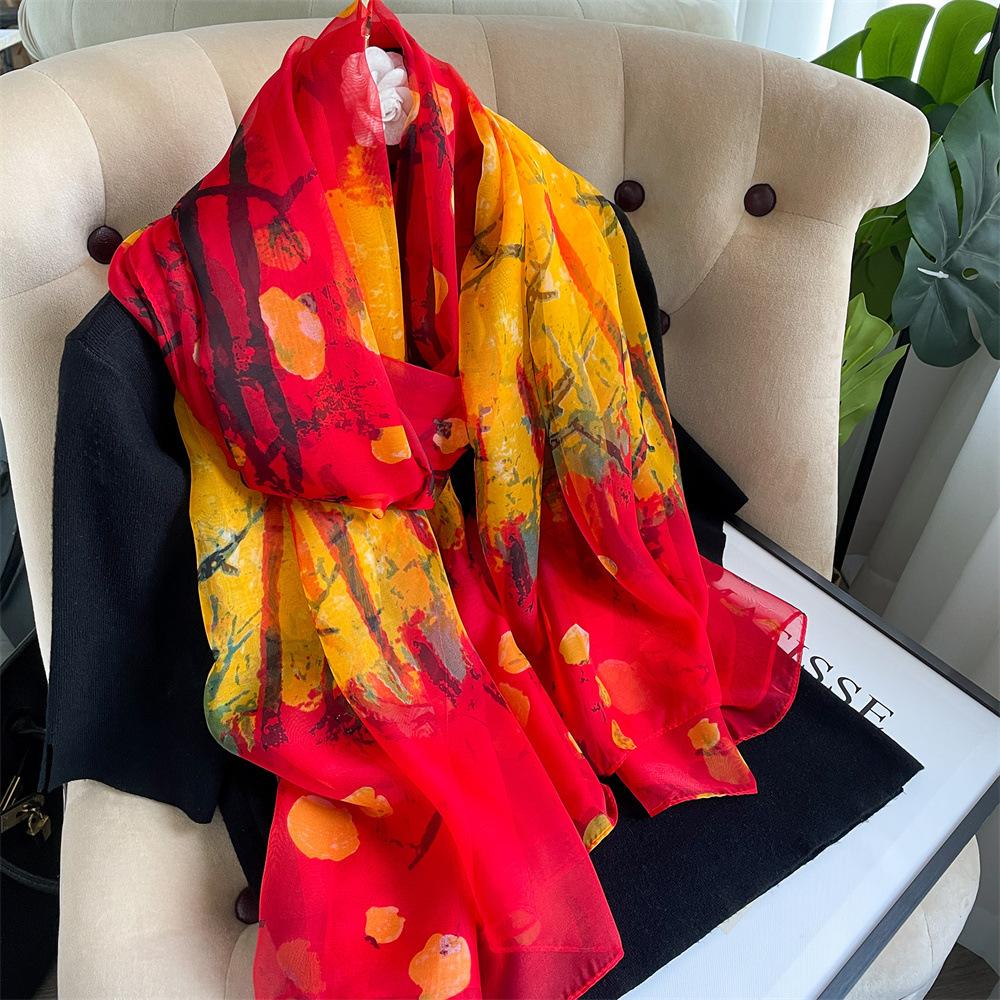 Silk Scarf Soft Gauze Multifunctional Women's Long Super Large Sun Protection Thin Shawl Scarf Dual-purpose Spring and Summer Beach Towel