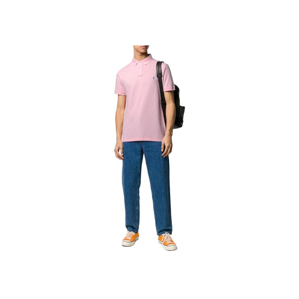 Polo Ralph Lauren Solid Color Pony Embroidered Slim Fit Short Sleeve Polo Shirt Men tops Pink 710835855-004