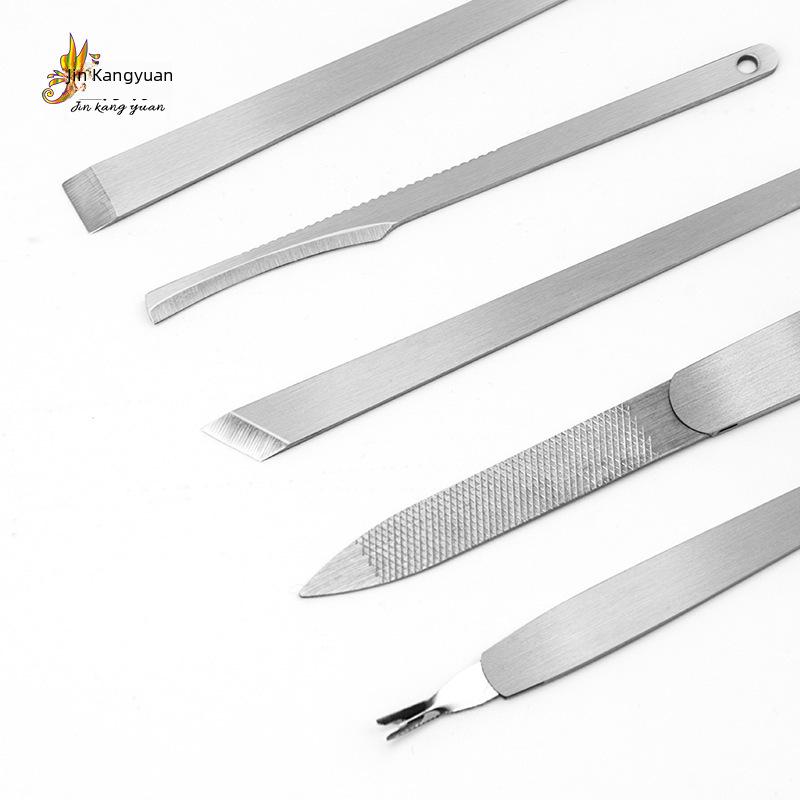 Stainless Steel Manicure & Pedicure Tool Set: Nail File, Dead Skin Fork, Double-Sided Pedicure File, and Clippers