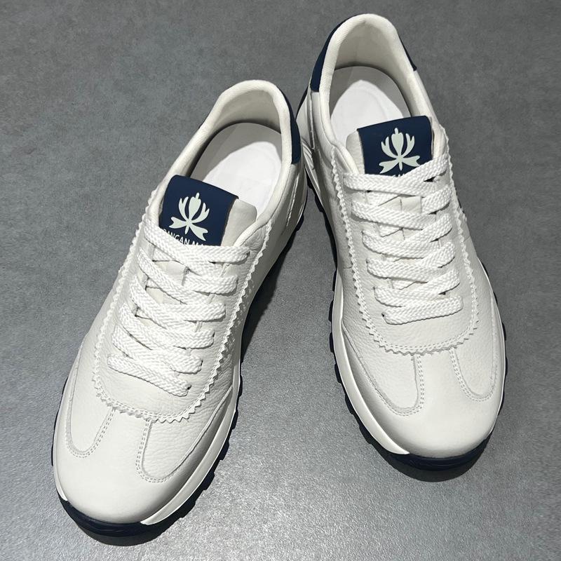 Tênis de Corrida Masculino Forrest Gump 2025 em Couro Genuíno Branco - Respirável, Leve, Sola Macia, Calçado Esportivo Casual