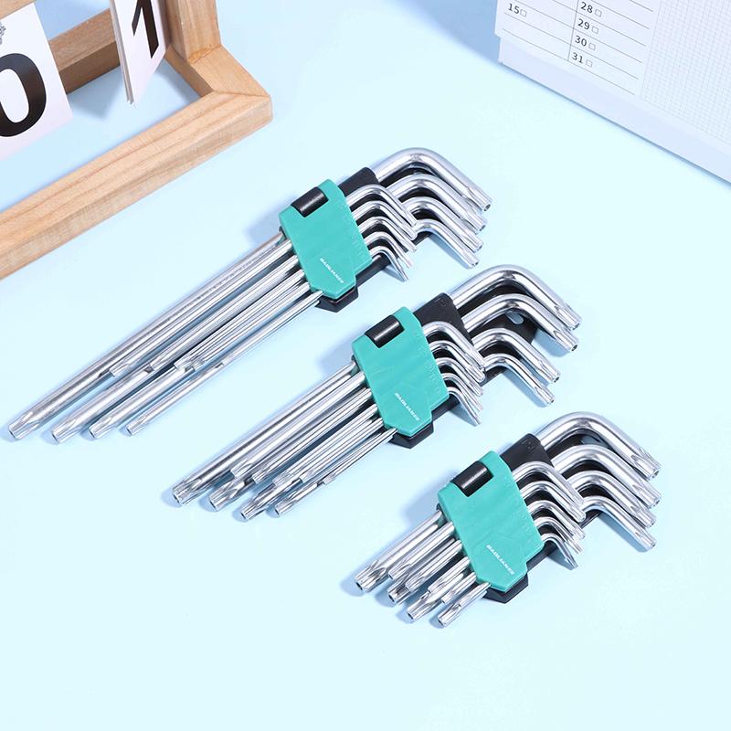 9Pcs/Set Torx Star Wrench Kits Extended Allen Keys Hexagon Spanner Key Set Plum Blossom Dual End L Type Star Screwdriver