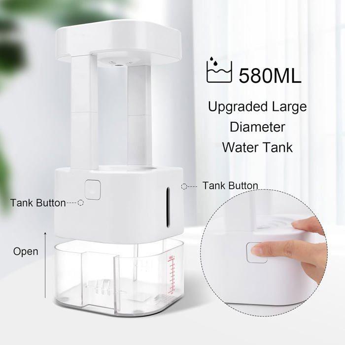 Humidificateur ultrasons 580 ml USB - Effet anti-gravité LED, télécommande, 10h, pour 20–30 m²