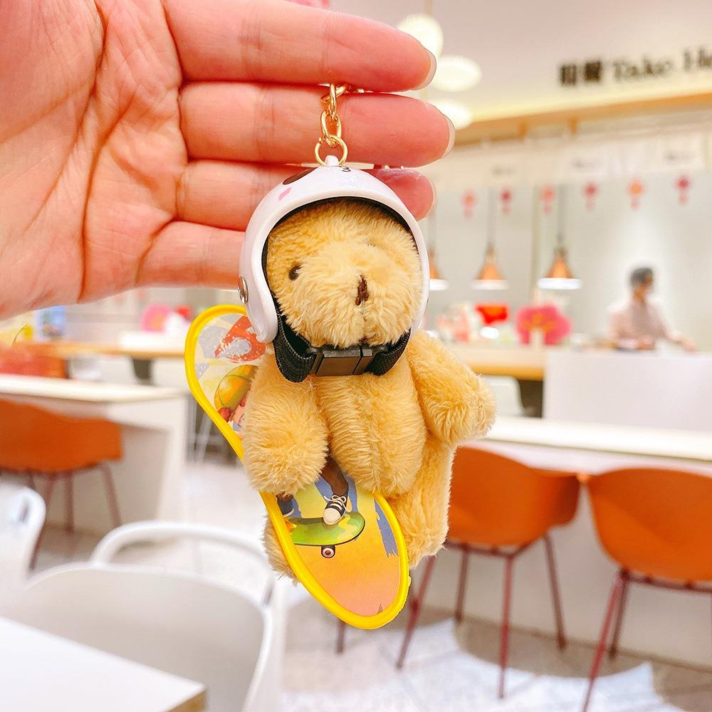 Bag Charm Little Skate Bear Plush Keychain Fluffy Skateboard Bear Keychain  Kids Girls Toys