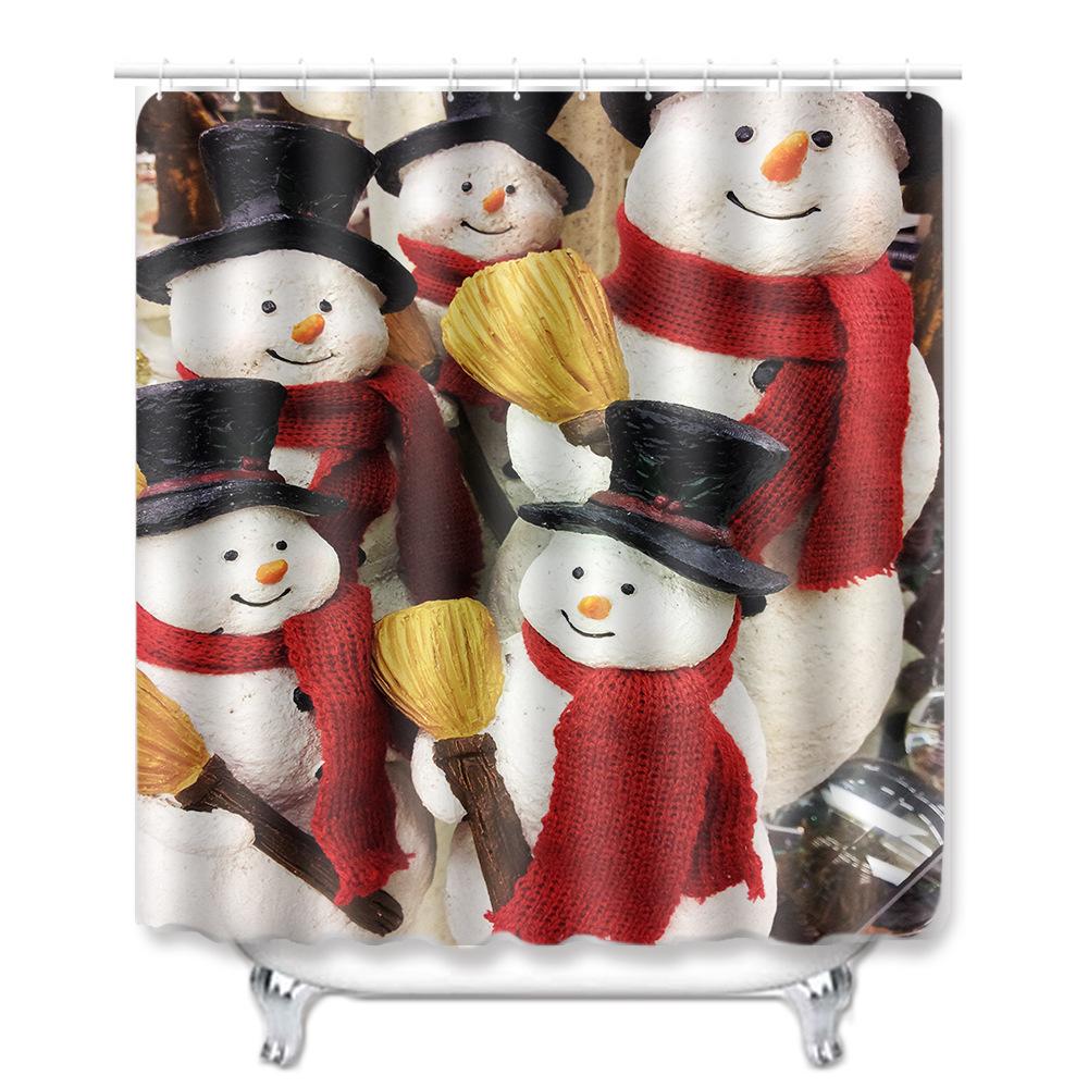 Christmas Shower Curtain Floor Mat Combination Four-Piece Set Bathroom Toilet Carpet Shower Room Mat Foot Mat