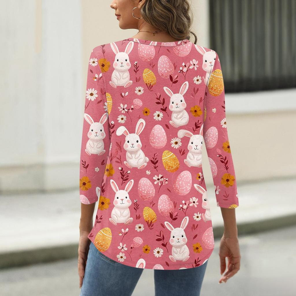 Damen T-Shirt mit Weihnachtsdruck, 3/4-Ärmel, für den Alltag, Wochenendmode, Basic, Rundhalsausschnitt, normales Oberteil