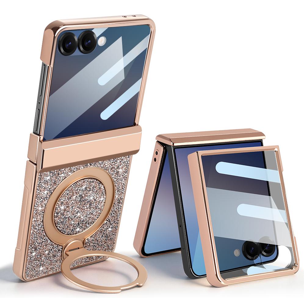 

Magnetic 360Stand Anti-peeping Glass Film PU Leather Phone Case for Samsung Galaxy Z Flip 7 6 Flip6 Flip7 Hinge Protection Cover Galaxy Z Flip7 шампанського