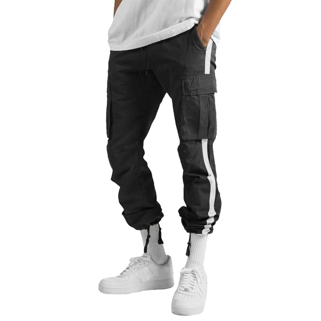 Spring and Autumn Men's Overalls Drawstring Drawstring Pocket Color Matching Long Pants