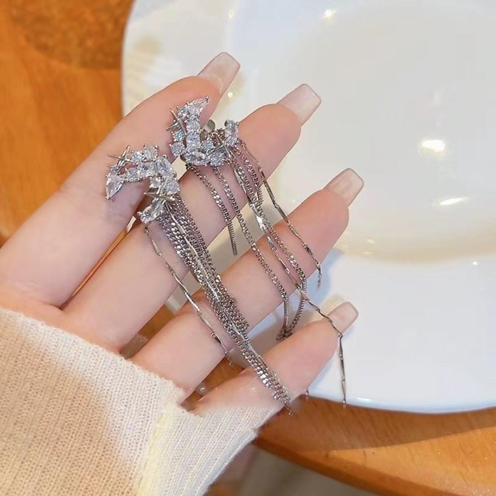 1 Pair Shiny Zircon No Piercing Earring Luxury Design Tassel Earring Ear Cuff  Female Accessories