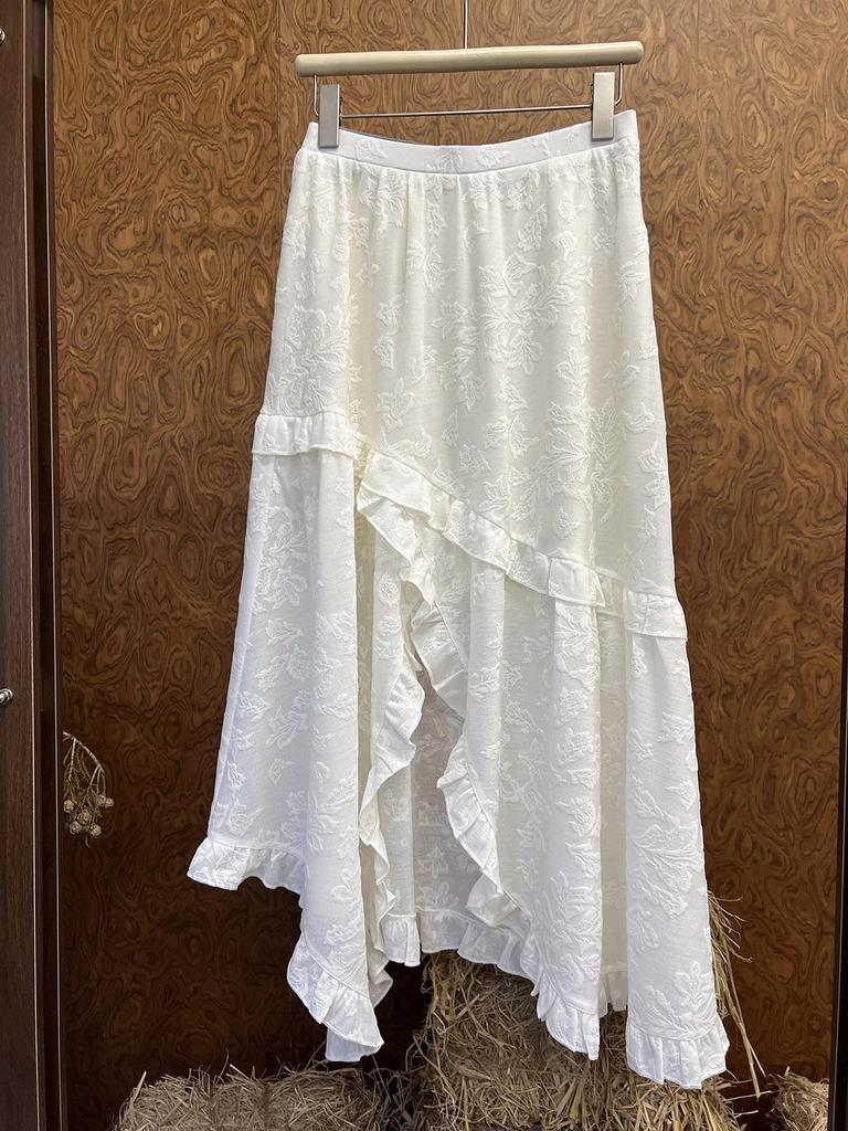 AS Designer 2026 Spring Irregular Dark Jacquard Ruffle Lace Skirt