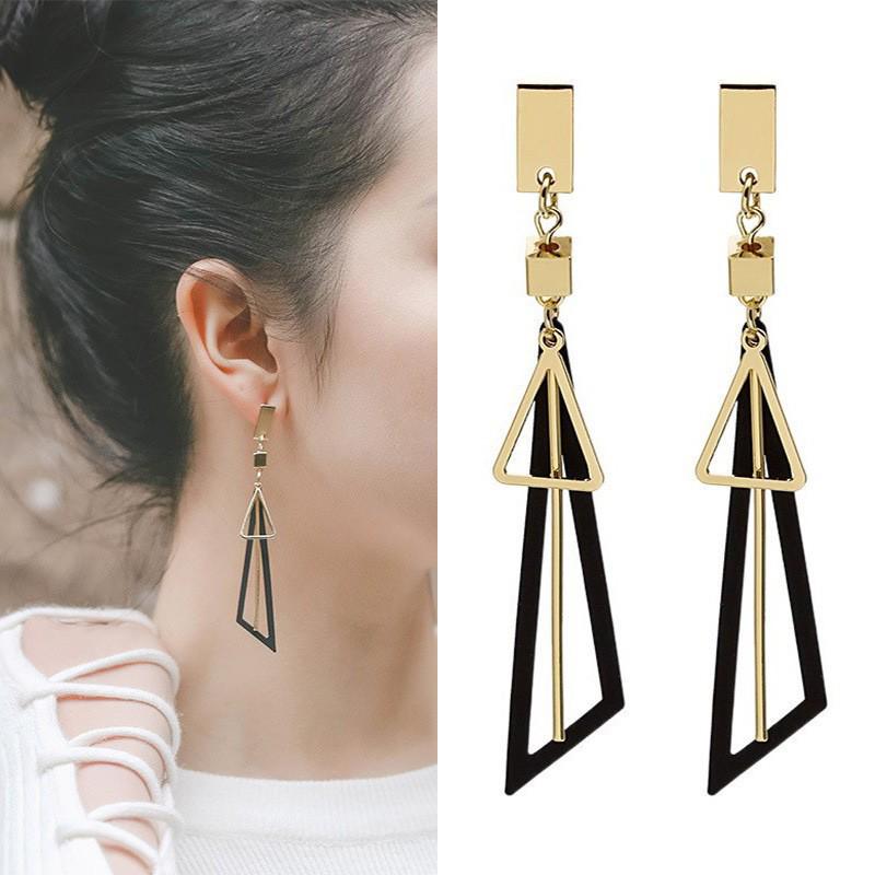 Trendy Geometric Tassel Earrings: Korean-Style Long Triangle Design