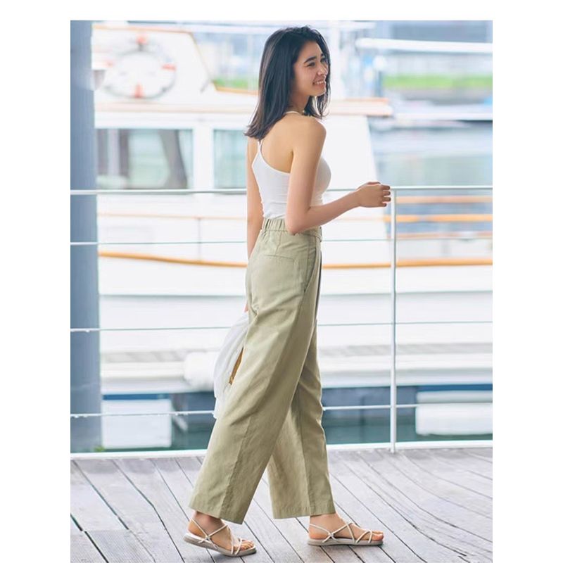 

Foreign Trade Original Goods, Youjia Daddy Wide Leg Cotton and Linen Super Refreshing Summer and Autumn Thin High Waist Non-Stretch Casual Pants Youjia Cotton and Hemp Torre Pants-pea green XL/P