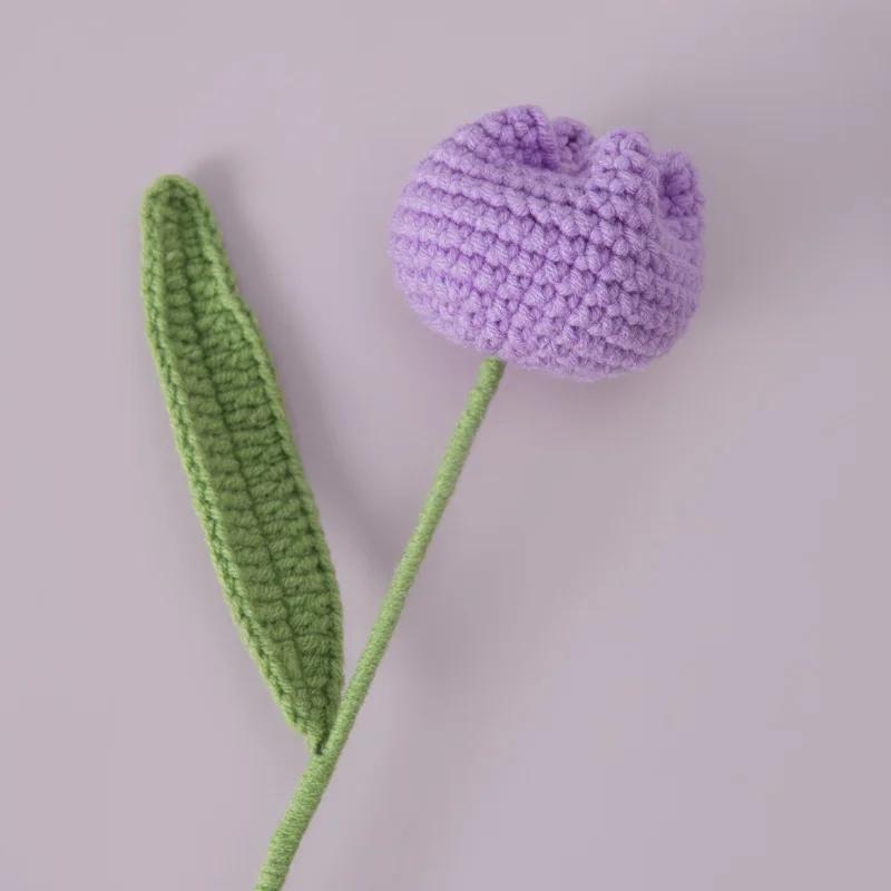 1PC Cute Knitted Tulip Flower Creative Crochet Tulip Artificial Bouquets Graduation Flower Bouquet Wedding Friends Gift