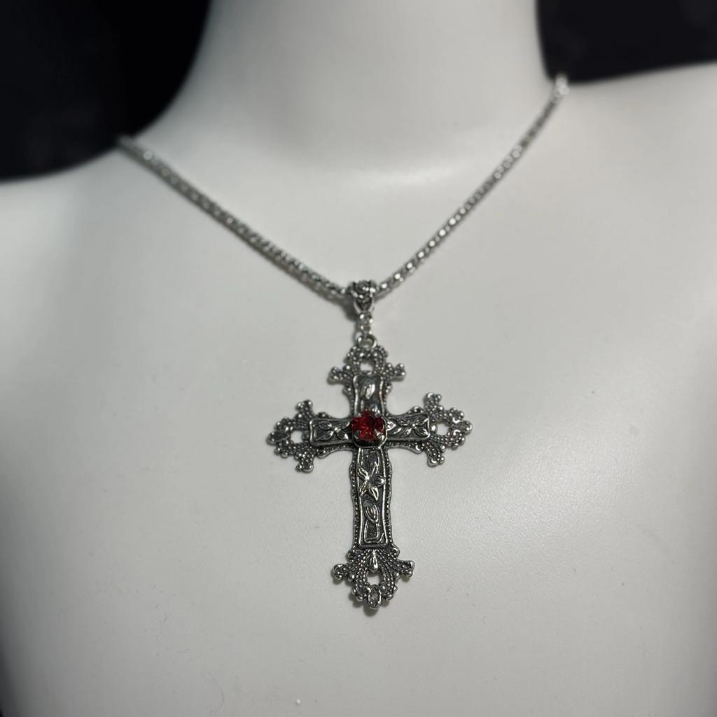 Náhrdelníky s přívěskem Y2K Punk Crystal Big Cross pro ženy Muži Gotický nepravidelný kříž s klíční kostí Řetízkové náhrdelníky Estetické šperky