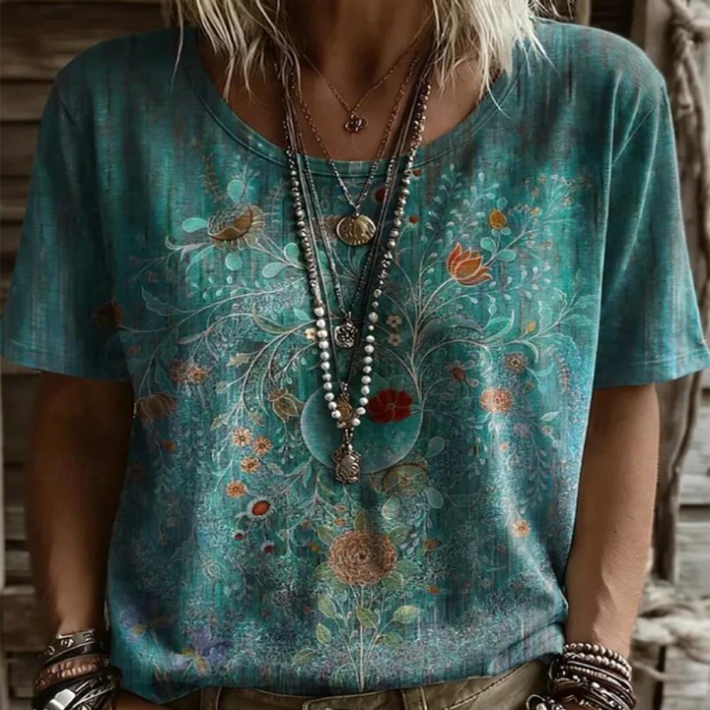Bohemian Paisley Print Women T-Shirt Vintage Ethnic O-Neck Short Sleeve Casual Tops Loose Boho Summer Tee Plus Size Tees