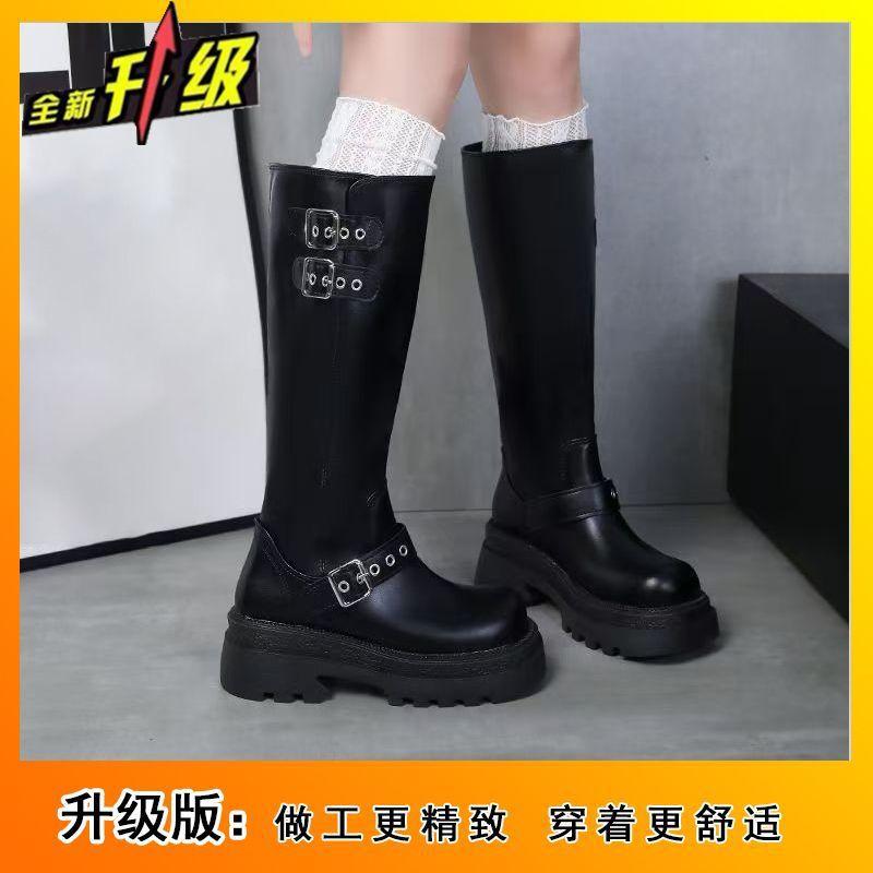 Internet Celebrity Explosion Belt Buckle High Boots Season Retro Style Comfortable Martin Boots Women