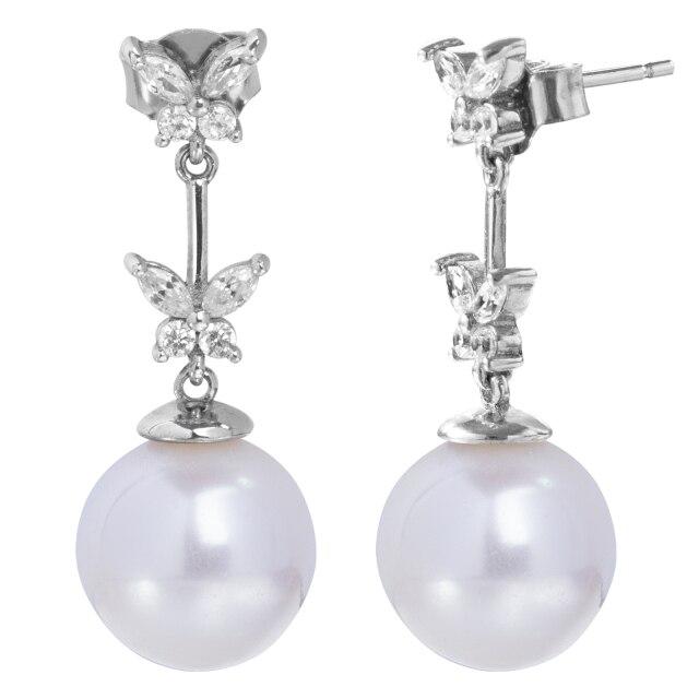 925 Sterling Silver Freshwater Cultured Pearl Drop Earrings For Women Butterfly Shape Crystal Fine Handmade Jewelry Party Gifts