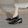Square Toe Shoes Spring&Autumn Women's Pointed Toe Ladies One-word Buckle Shoes Retro Elegant Leather Shoes