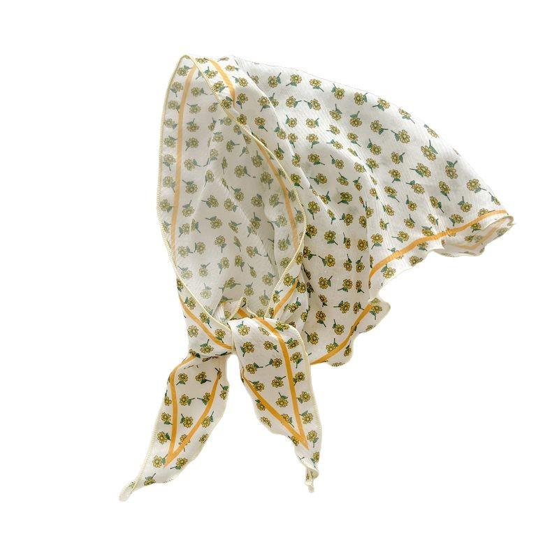 Small Floral French Countryside Style Triangular Headscarf Versatile Women In Summer Sweet Fresh Silk Scarf Internet Famous Photo