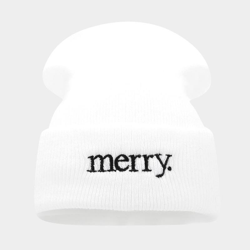 

Простая веселая вышивка вязаная холодная шапка мужская и женская трендовая шапка-бини осень-зима уличная черно-белая шерстяная шапка M（56-58cm） белый