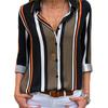Elegant Women Autumn Striped Floral Button V Neck Long Sleeve T Shirt Casual Blouse