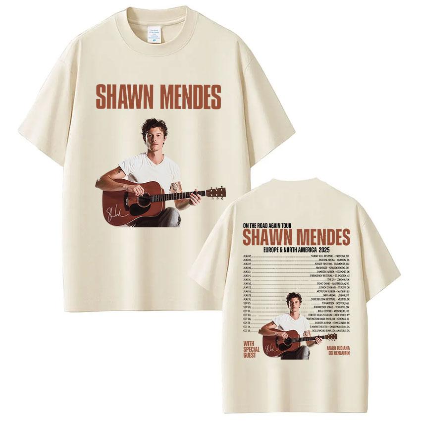 Rapper Singer Shawn Mendes On The Road Again Tour 2025 Album Merch T Shirt Men Fashion Oversized Short Sleeve T-shirt Streetwear