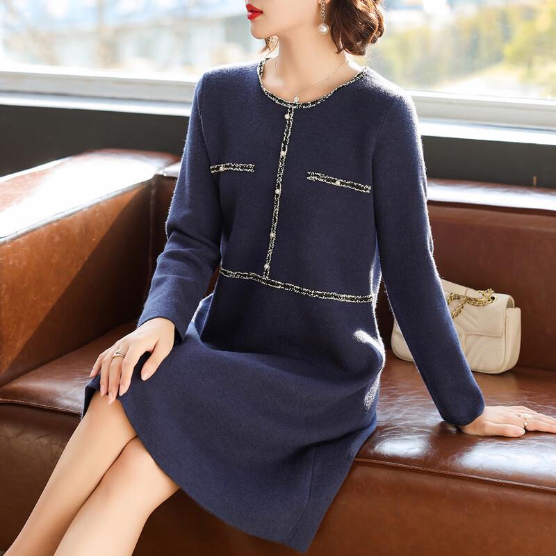 QianLian Women's Elegant Mid-Length Knitted Straight Dress