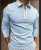 Spring New Men's 3D Printed Casual Long Sleeve Zipper Polo Shirt
