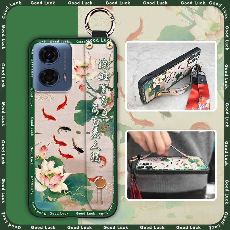 Anti-dust Wrist Strap Phone Case For MOTO G24 Power Lanyard For Mom Durable Wristband Fashion Kickstand Silicone Ring