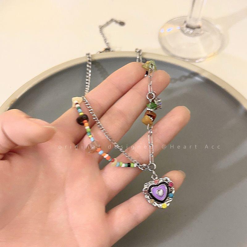 2023 Trend: Seven-Color Stone Heart Epoxy Necklace for Women - Sweet & Cool Clavicle Chain