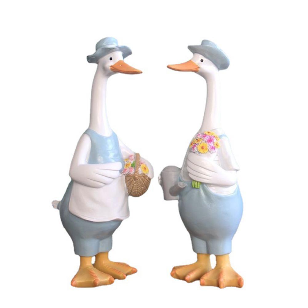 1pc/2pcs Couple Duck Statue Garden Ornaments Cartoon Duck Animal Resin Sculpture Ornaments Decoration For Outdoor Landscape Pond Yard Lawn Garden