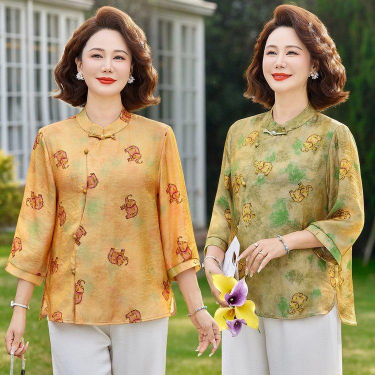 2026 Stylish Mom-Style Chiffon T-Shirt for Women: Elegant Spring/Summer Top 5XL жёлтый