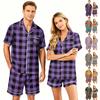 Couple Matching Pajama Set Short Sleeve Button Down Shirt with Hem and Shorts Set Soft Casual Loungewear S To XXXXL