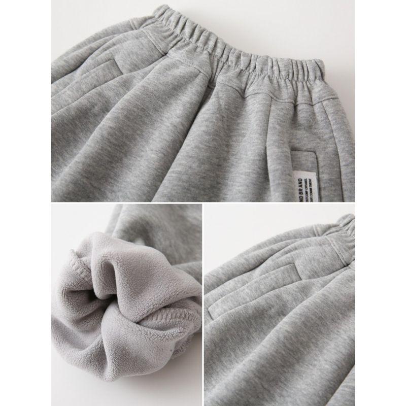 Children's Thickened Pants for Autumn and Winter, Boys' Composite Fleece Sweatpants, Baby Boys' Warm Solid Color Low-Waist Pants