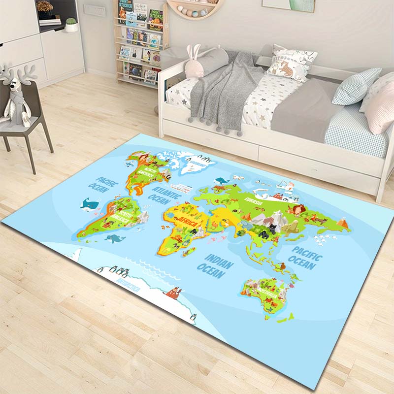 Cartoon World Map Pattern Floor Rug Carpets for Living Room Bedroom Bedside Bathroom Floor Mat Area Rug Kids Room Decor Gift