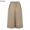 ZANZEA Womens Casual Elastic Waist Loose Wide Leg Cropped Pants