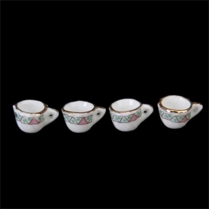 15 Piece Miniature Dollhouse Dinnerware Porcelain Tea Set   Plate Colorful Floral Print Miniature Ceramic Tea Set Teacup