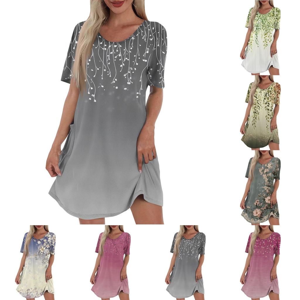 Women's Casual And Fashionable V-neck Short Sleeve Printing Mid Length Dress