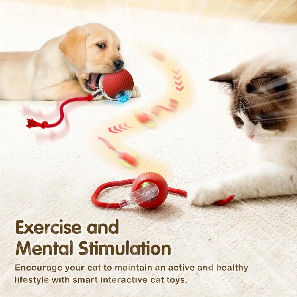 Lemeenq Cat Interactive Ball Toy Auto Rolling Ball With Tail Rechargeable Smart Pet Interactive Toy Intelligent Mouse For Cat