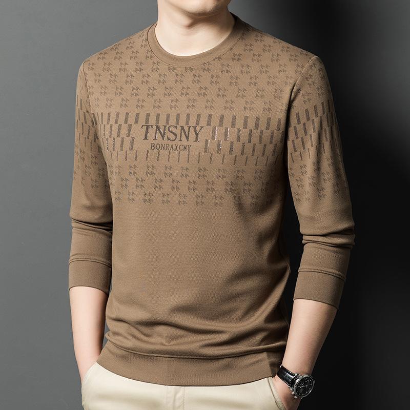 Sweater Men's Spring and Autumn High-end Trend Brand Men's Long Sleeve T-Shirt Crew Neck Pullover Bottom Shirt