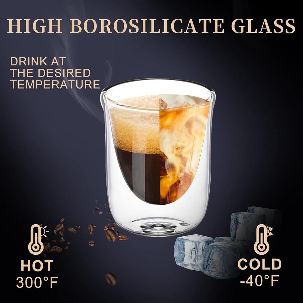 2 Stück 60ml Transparentes Doppelwandiges Glas Tasse Haushalt Party Mini Kaffeetasse Kaffee Tee Kleiner Becher Kaffeegeschirr Teegeschirr