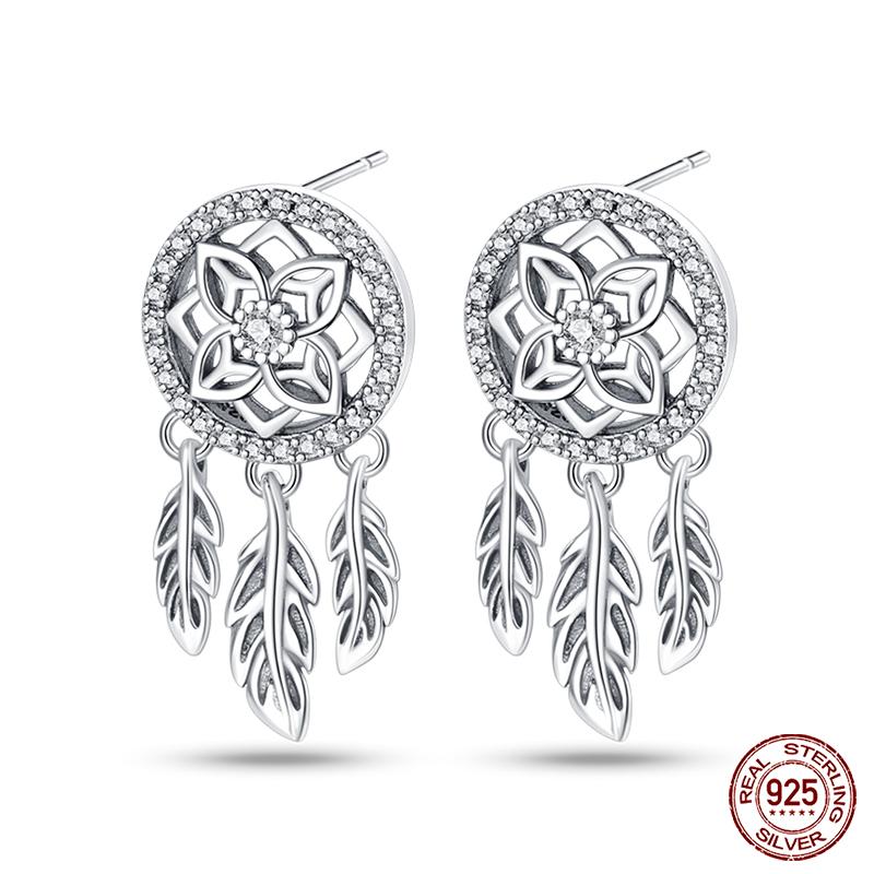 925 Silver Dream Catcher Earrings For Women Exquisite Zircon Carp Stud Fashion Jewelry Gift