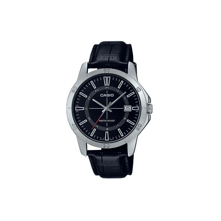 Casio Life Waterproof Casual Quartz Movement Leather Strap Watch Men watches Black MTP-V004L-1C Black Dial